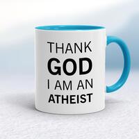 Thank God I’m An Atheist Mug – White/Light Blue, 10oz