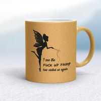 The Fuck Up Fairy Mug – Gold Glitter/White, 10oz
