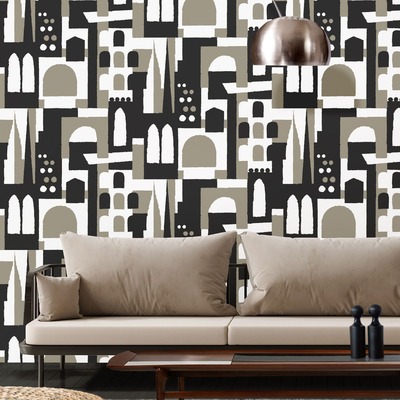 Hey Manhattan City Wallpaper Weathered Cedar Taupe - Mini Moderns MMTLG02WC
