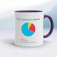 The Customer is Always Mug – White/Purple, 10oz