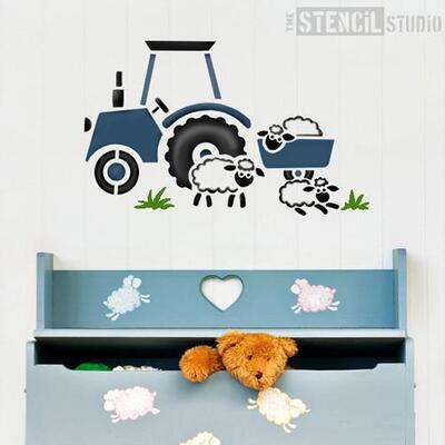 Tractor and Sheep Stencil - L - A x B  51.1 x 31.3cm (20.1 x 12.3 inches)