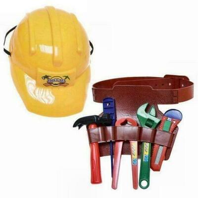 Builders Plastic Hard Hat & Tool Belt Construction Toy Set