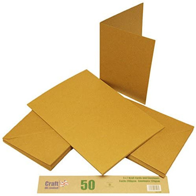 Pack Of 50 5"x7" Blank Kraft Cards & Envelopes