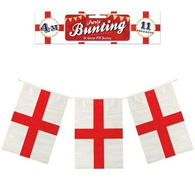 St George Day Red & White English England PVC Flag Bunting - FOUR (16M/48FT)