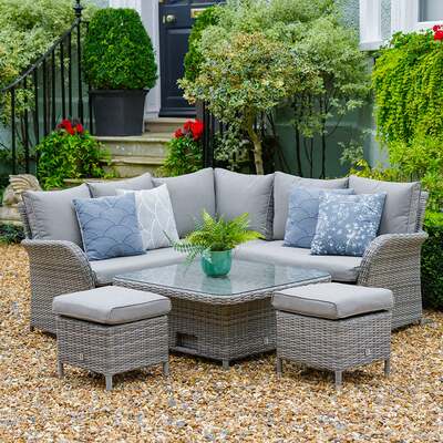 LG Outdoor Monaco Stone Rattan Weave Compact Mini Casual Dining Garden Furniture Sofa Set with Height Adjustable Table