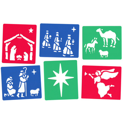 Pack Of Six Christmas Nativity Themed Stencils For Snow Spray