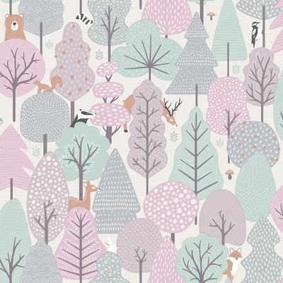 My Kingdom Wild Wood Pink & Teal Wallpaper Muriva M51603
