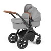Image of Ickle Bubba Stomp Luxe All in One i-Size Travel System with ISOFIX Base (Frame: Black, Fabric Colour: Pearl Grey, Handle Bars: Tan)
