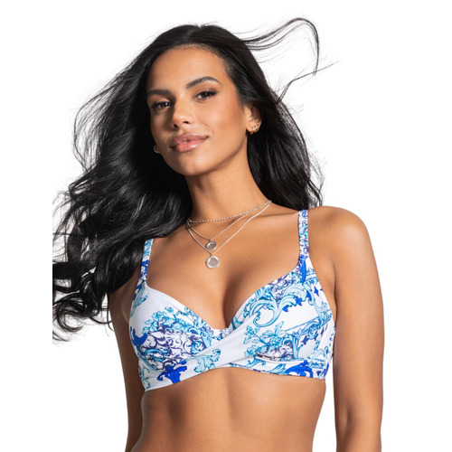 Pour Moi Amalfi Twist Front Bikini Top - White/Blue