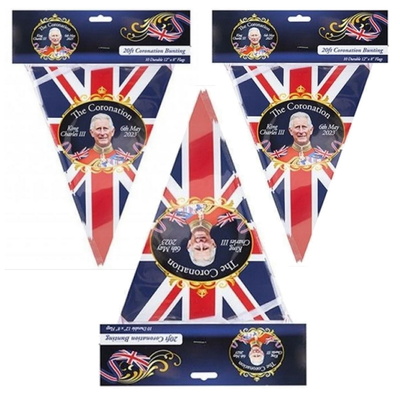 20ft King Charles Coronation Triangle Union Jack Bunting - THREE PACKS (60FT)