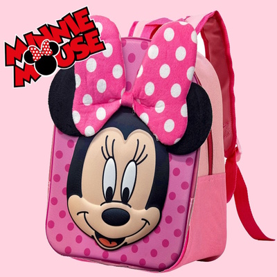 Girls Pink 3D Minnie Mouse Back To School Junior Backpack Bag