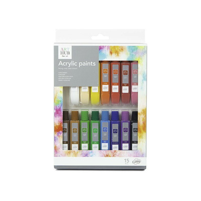 Pack of 15 Assorted Colours 10ml Paints - Acrylic