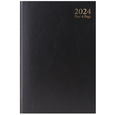 2024 A4 Day a Page Hardback Casebound Diary - Black
