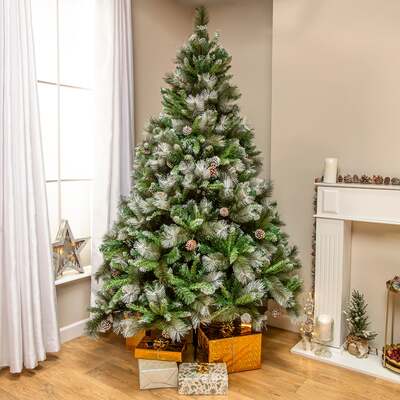 6ft - 7ft Frosted Kilbroney Fir Artificial Christmas Tree with Pine Cones, 6ft