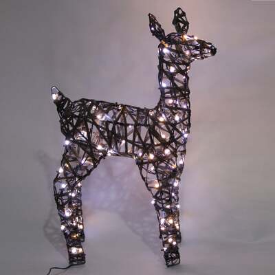 Christmas Reindeer Lights - 60CM Grey Weave Light Up Baby Fawn with 90 White/Warm White LEDs