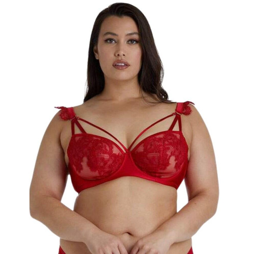 Playful Promises Anneliese Satin Net and Lace Curve Bra - Red