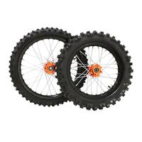 Image of Pit Bike Orange CNC Wheel Set with Kenda Tyres & SDG Hubs - 17''F / 14''R