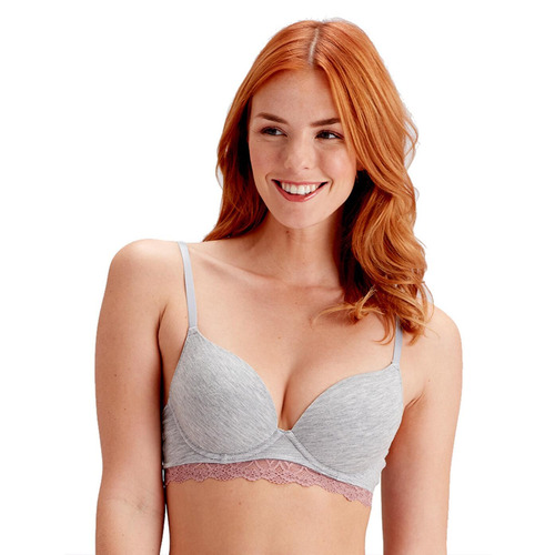 Pretty Polly Casual Comfort Moulded T Shirt Bra - Grey Marl/Sugar Plum