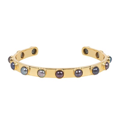 Aurora Gold Cuff Bracelet With Grey Pearls