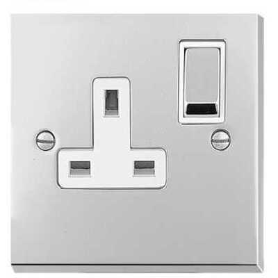 M Marcus Electrical Victorian Raised Plate 1 Gang Sockets, Polished Chrome Finish, Black Or White Inset Trims - R02.840.PC POLISHED CHROME - BLACK INSET TRIM
