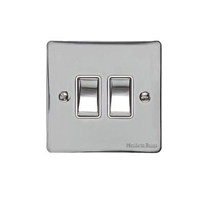 M Marcus Electrical Elite Flat Plate 2 Gang Switches, Polished Chrome, Black Or White Trim - T02.810.PC POLISHED CHROME - BLACK INSET TRIM