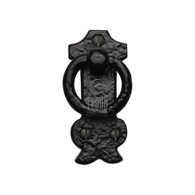 M Marcus Tudor Collection Cabinet Ring Pull On Plate (80mm x 40mm), Rustic Black Iron - TC458 BLACK IRON