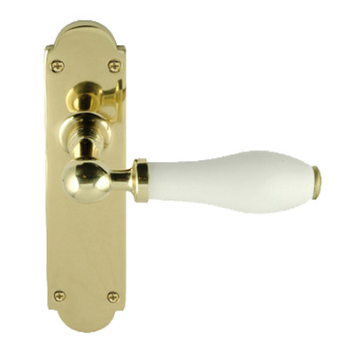 Chatsworth White Porcelain Door Handles, Polished Brass Backplate - PBBUL29-WHI (sold in pairs) POLISHED BRASS - LATCH