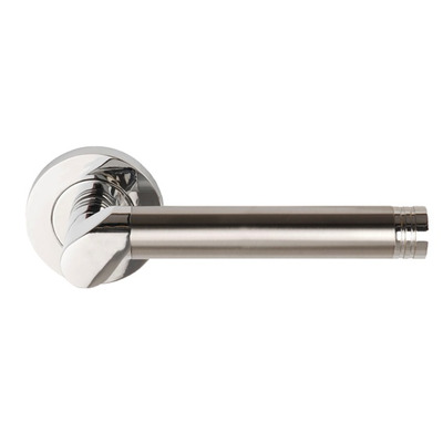 Excel Callisto Lever On Round Rose, Dual Finish Polished Chrome & Satin Chrome - 3665PCSC (sold in pairs) POLISHED CHROME & SATIN CHROME