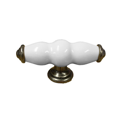 Chatsworth Oxford T Handle (Polished Chrome, Antique Brass OR Pewter), White Porcelain - BUL803-WHI ANTIQUE BRASS, WHITE PORCELAIN