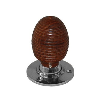 Chatsworth Beehive Rosewood Brown Wood Mortice Door Knobs, Polished Chrome Backplate - BUL401-2PC-BRN (sold in pairs BROWN WITH POLISHED CHROME BACKPLATE