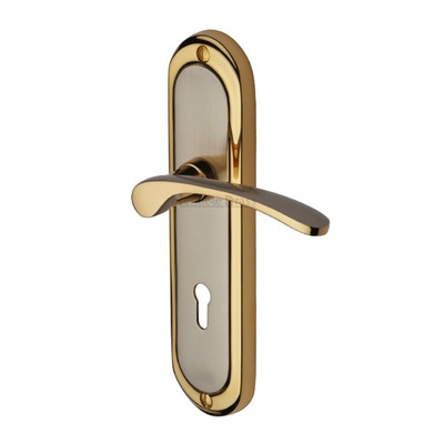 Heritage Brass Ambassador Jupiter Finish Satin Nickel With Gold Edge Handles - AMB6200-JP (sold in pairs) LOCK (WITH KEYHOLE)