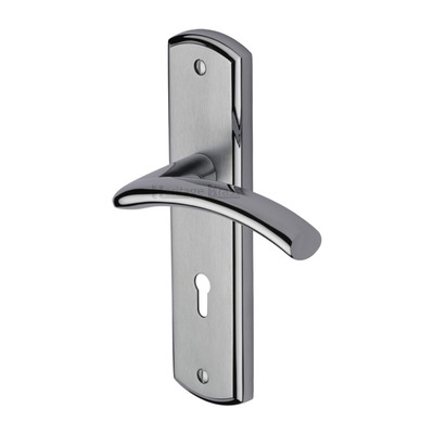 Heritage Brass Centaur Apollo Finish, Satin Chrome With Polished Chrome Edge, Door Handles - CEN1000-AP (sold in pairs) LOCK (WITH KEYHOLE)