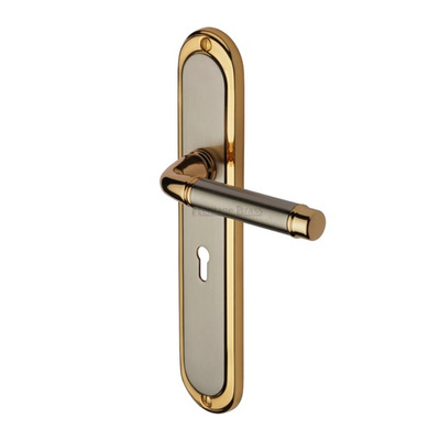 Heritage Brass Saturn (Long Plate) Jupiter Finish, Gold Plate & Satin Nickel Door Handles - SAT2000-JP (sold in pairs) LOCK (WITH KEYHOLE)