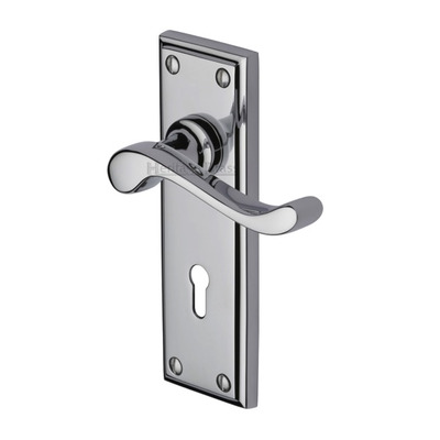 Heritage Brass Edwardian Polished Chrome Door Handles - W3200-PC (sold in pairs) LOCK (WITH KEYHOLE)