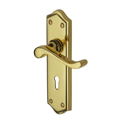 Heritage Brass Buckingham Polished Brass Door Handles - W4200-PB (sold in pairs) LOCK (WITH KEYHOLE)
