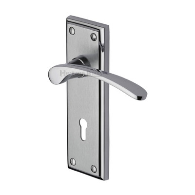 Heritage Brass Hilton Apollo Finish Satin Chrome With Polished Chrome Edge Door Handles -  HIL8600-AP (sold in pairs) LOCK (WITH KEYHOLE)