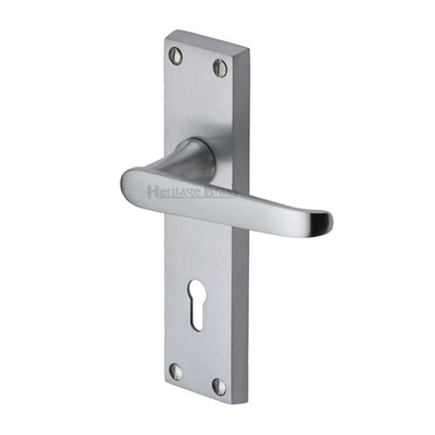 Heritage Brass Victoria Satin Chrome Door Handles - V3900-SC (sold in pairs) LOCK (WITH KEYHOLE)
