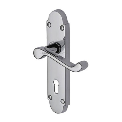 M Marcus Project Hardware Milton Design Door Handles On Backplate, Polished Chrome - PR500-PC (sold in pairs) LOCK (WITH KEYHOLE)