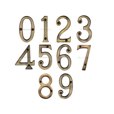 Heritage Brass 0-9 Screw Fix Numerals (76mm - 3"), Antique Brass - C1561-AT ANTIQUE BRASS - 0