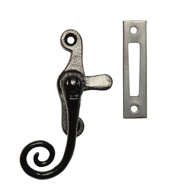 Kirkpatrick Smooth Black Malleable Iron Monkey Tail Casement Fastener - AB140 SMOOTH BLACK - MORTICE PLATE
