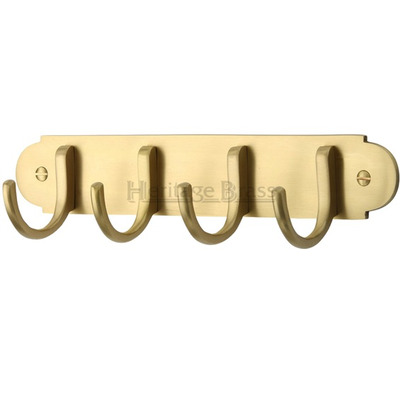 Heritage Brass Coat Hooks On Plate (223mm Width), Satin Brass - V1079-SB SATIN BRASS