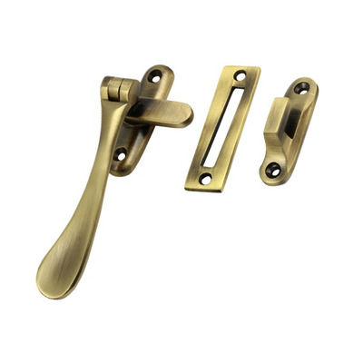 Prima Spoon End Reversible Casement Fastener With Hook And Mortice Plate, Antique Brass - XL125 ANTIQUE BRASS