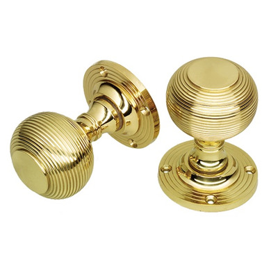 Prima Queen Anne Reeded Mortice Door Knobs (Half-Sprung), Polished Brass OR Unlacquered Brass - PB96 POLISHED BRASS