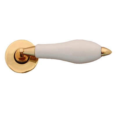 Chatsworth White Porcelain Round Rose Door Handle, Various Finish Rose & Handle Cap - RS800204-WHI (sold in pairs) POLISHED CHROME ROSE & HANDLE CAP