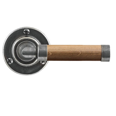 Finesse Milton Oak Door Handles On Round Rose, Oak Wood & Pewter - FD137 (sold in pairs) OAK WOOD & SOLID PEWTER (Please allow 1-3 weeks for delivery)