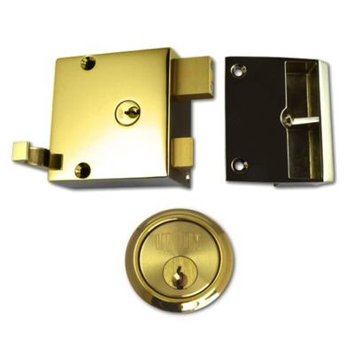 Union 1332 & 1334 Drawback Rimlock, Polished Brass - 3145 POLISHED BRASS - MEDIUM WIDTH 50mm