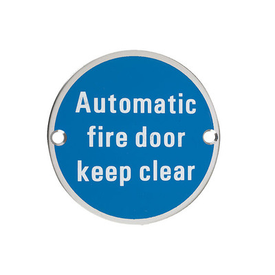 Zoo Hardware ZSS Door Sign - Automatic Fire Door Keep Clear, Polished Stainless Steel - ZSS12PS POLISHED STAINLESS STEEL