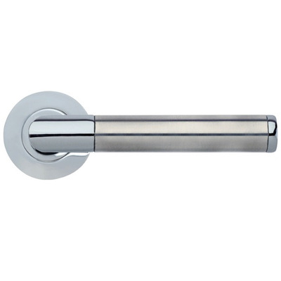 Zoo Hardware Stanza Luna Lever On Round Rose, Dual Finish Polished Chrome & Satin Stainless Steel - ZPZ170CPSS (sold in pairs) DUAL FINISH POLISHED CHROME & SATIN STAINLESS STEEL