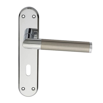 Carlisle Brass Serozzetta Scope Door Handles On Backplate, Dual Finish Polished Chrome & Satin Nickel - SZM044CPSN (sold in pairs) LOCK (WITH KEY HOLE)