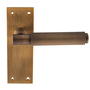Carlisle Brass Varese Knurled Door Handles On Slim Backplate, Antique Brass - EUL051AB (sold in pairs) EURO PROFILE LOCK (WITH CYLINDER HOLE)  ** SPECIAL ORDER - PLEASE ALLOW 6 WEEKS DELIVERY TIME **